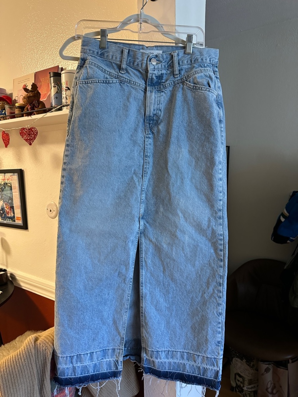 Mango - Light Blue Denim Skirt with Raw Hem
